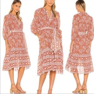 Cleobella Sara Burnt Orange Floral Print Midi Dress Size M NEW